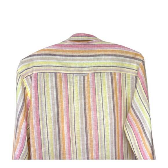 Azulu Multicolor Striped Linen Long Sleeve Button Down Shirt - Picture 8 of 9